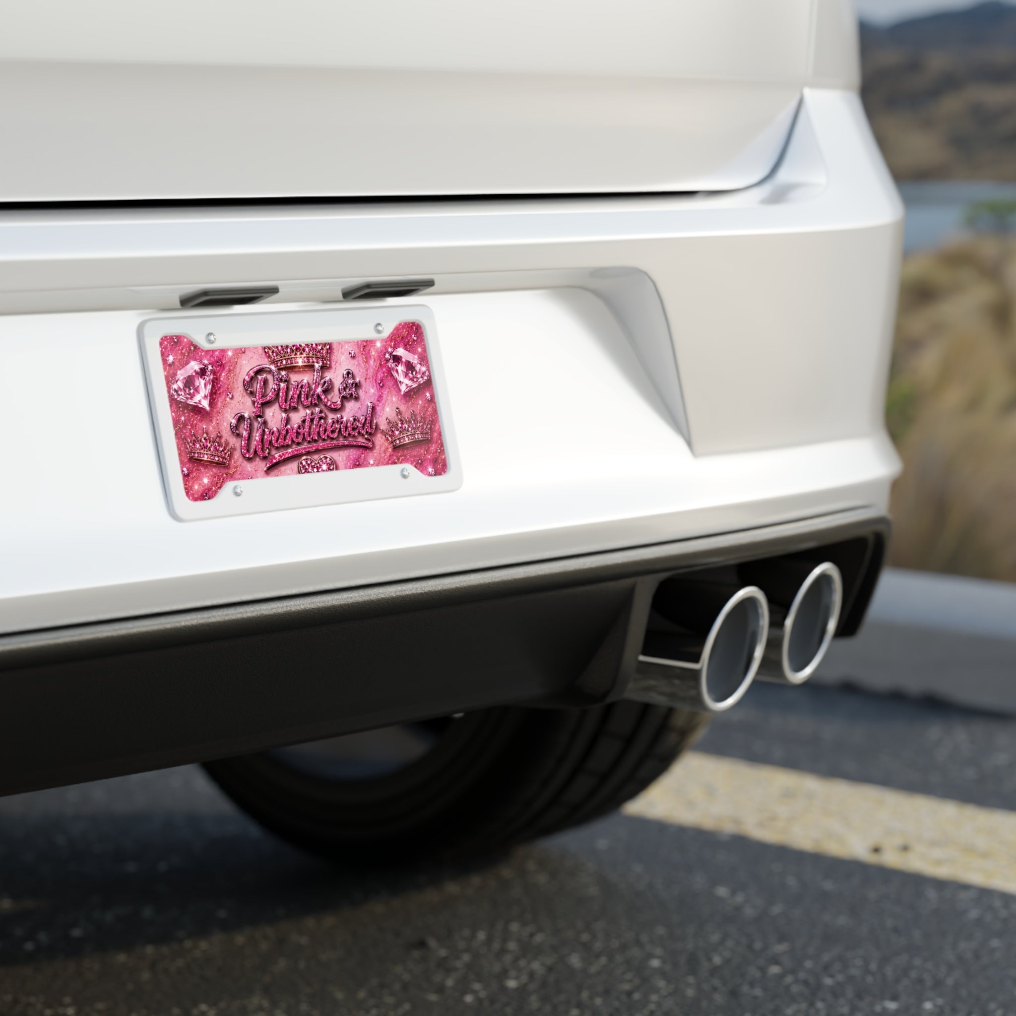 Pink and Unbothered License Plate