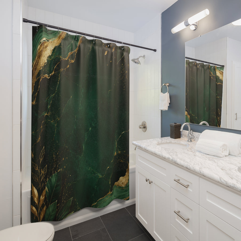 💚 Emerald Luxe Marble Shower Curtain