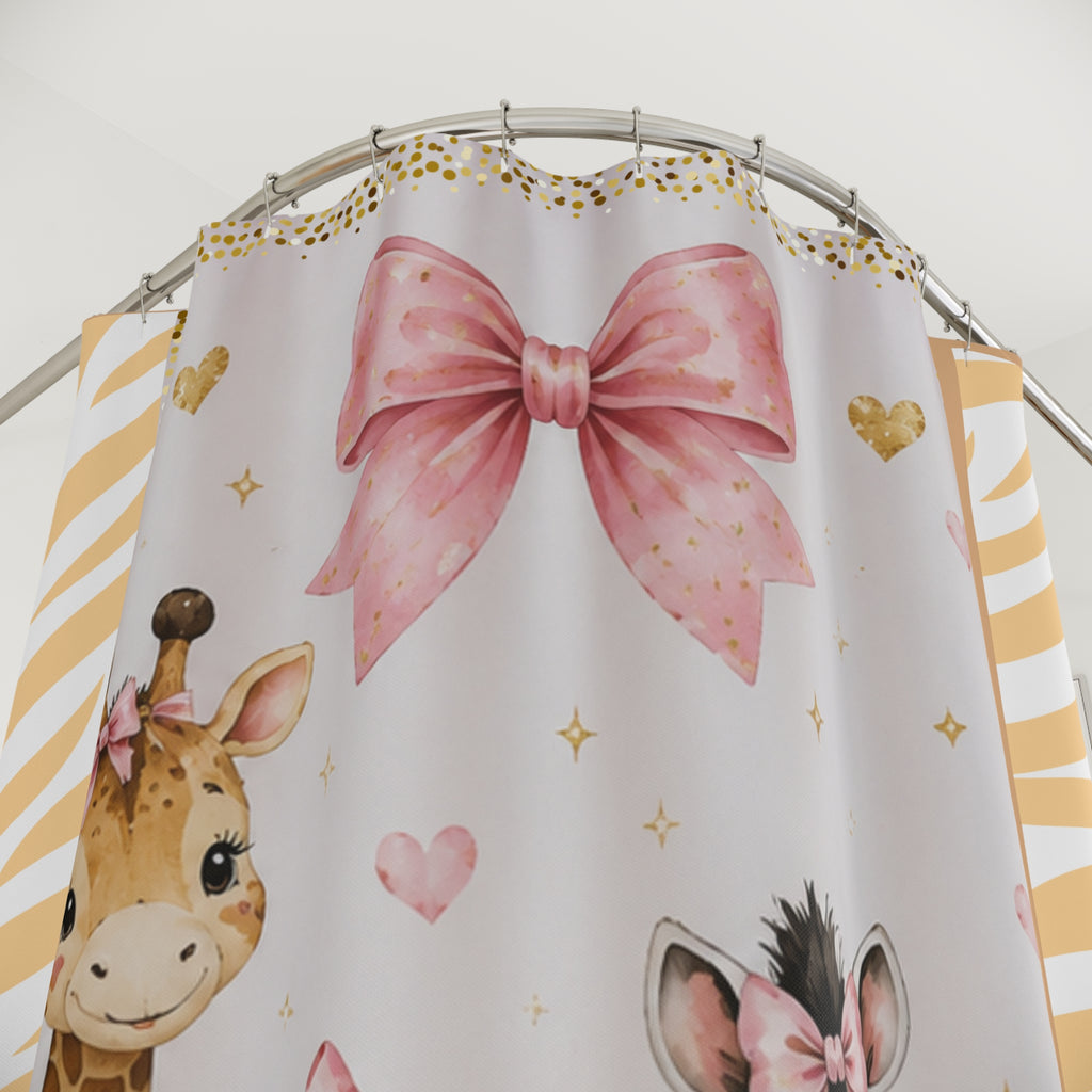 Pink Safari Animals Shower Curtain for Kids | Toddler Bathroom Decor