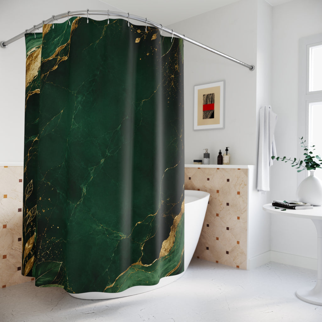 💚 Emerald Luxe Marble Shower Curtain