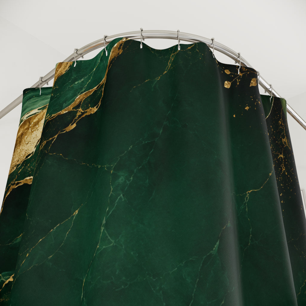 💚 Emerald Luxe Marble Shower Curtain