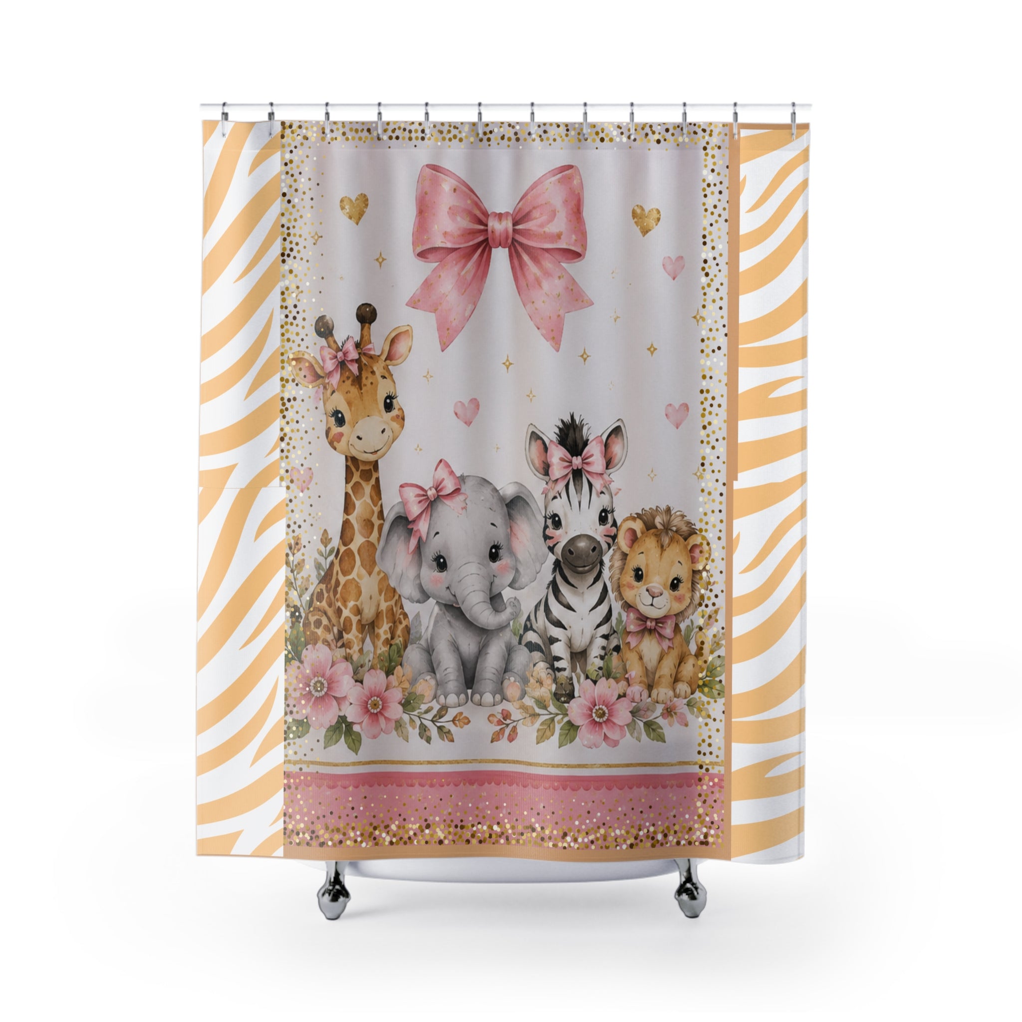 Pink Safari Animals Shower Curtain for Kids | Toddler Bathroom Decor